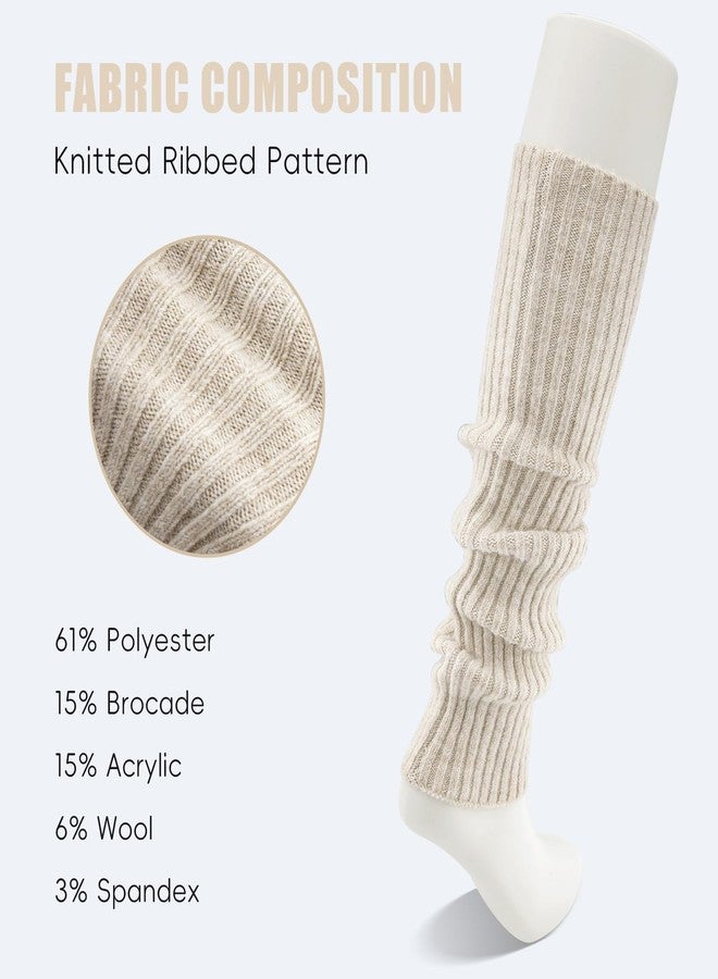 POMIJIAN Leg Warmers for Women Winter Fashion Knitting Black Leg Warmers Long Ankle Warmers for Yoga Ballet Leg Socks (Beige, 19.5in) - Image 2